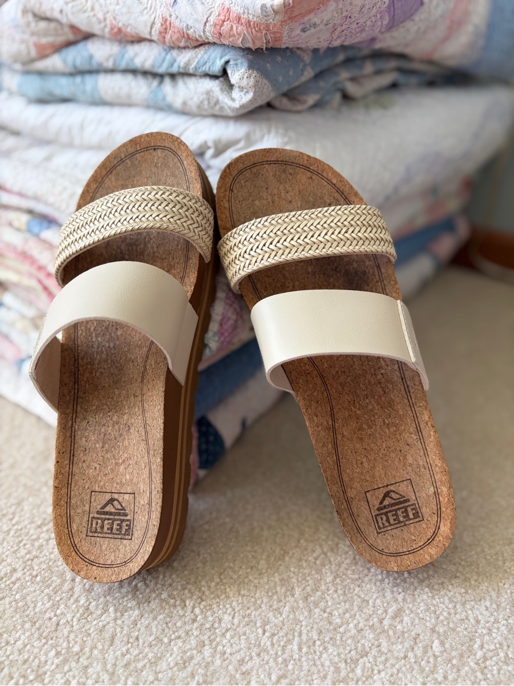 Reef Women’s Two-Band Slide Sandals in Cream and Natural